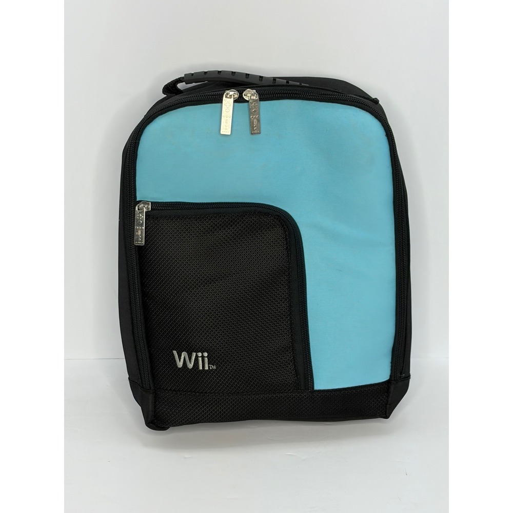 Nintendo Wii Console Travel Bag Carrying Case Blue Black Backpack Shoulder Strap